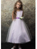 Lilac Satin Tulle Tea Length Flower Girl Dress